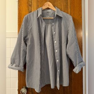 Foxcroft Wrinkle Free Striped Button Up, Black Stripe, Size 14